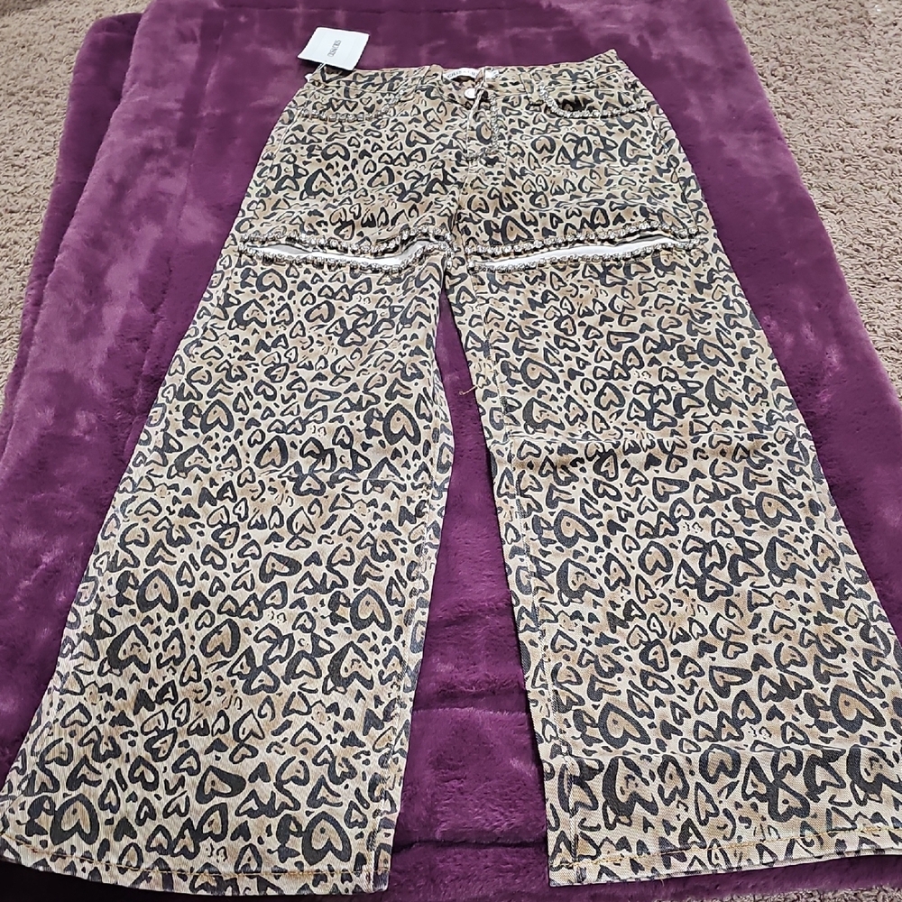 Leopard Print Flare & Wide Leg Jeans